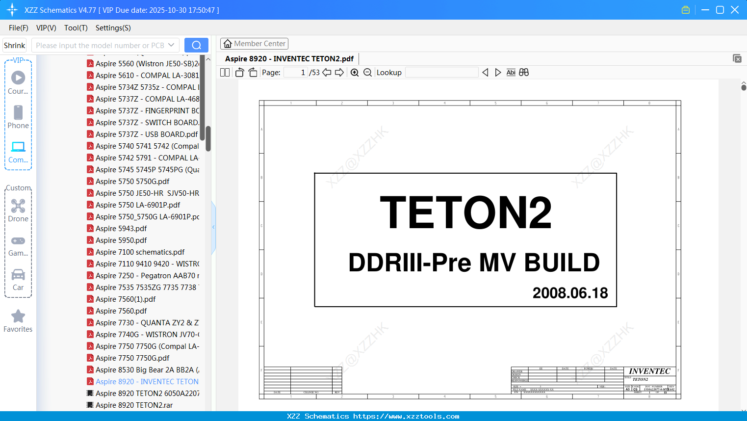 Laptop ACER Aspire 8920 - INVENTEC TETON2